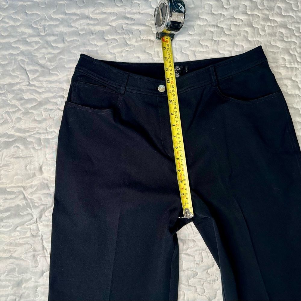 St. John Caviar Black Straight-Leg Pants Stretch Cotton Gold Hardware Size 12 - Picture 9 of 11